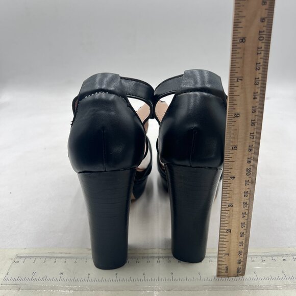 FSJ Black Peep Open Toe T-Strap Front Zipper Chunky Stacked High Heel Sandal - Picture 5 of 8